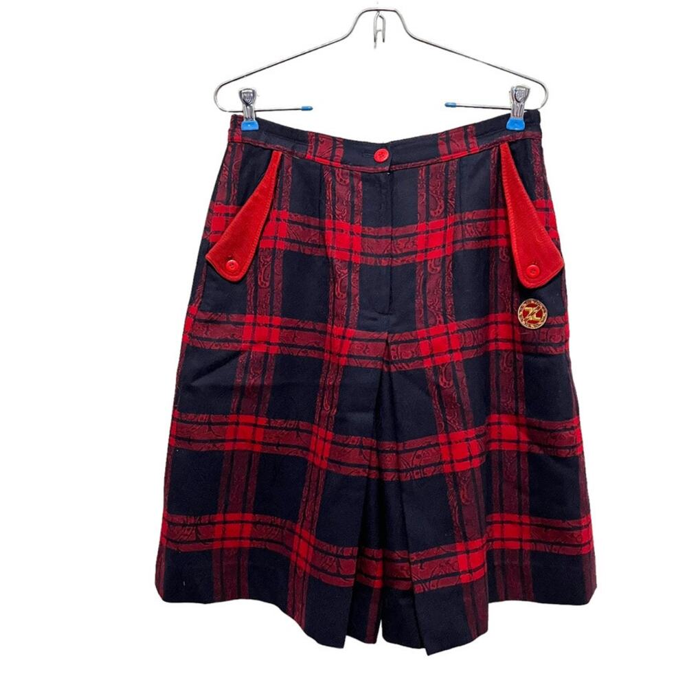 Korean Shorts Skort Women Size XS S Red Blue Vintage Wool Blend Schoolgirl Chic